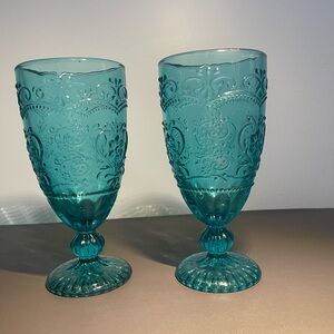 The Pioneer Woman Teal Embossed Glass Goblets